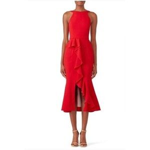 Nicholas Rent the Runway Piper Asymmetrical Ruffle Sleeveless Midi Dress Red 4